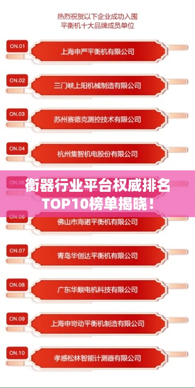 衡器行业平台权威排名TOP10榜单揭晓！