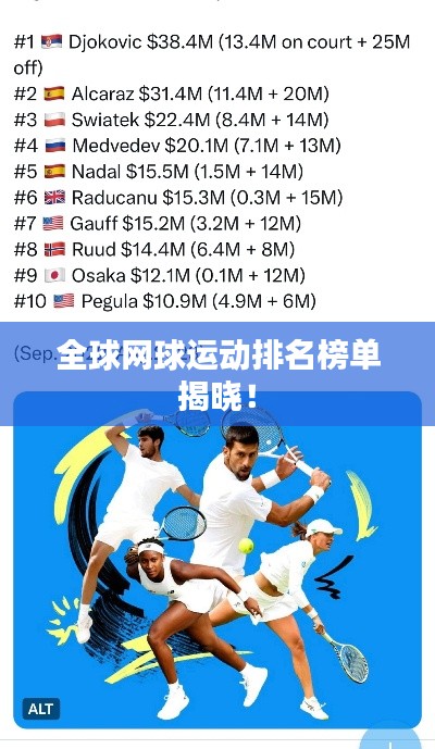 全球网球运动排名榜单揭晓！